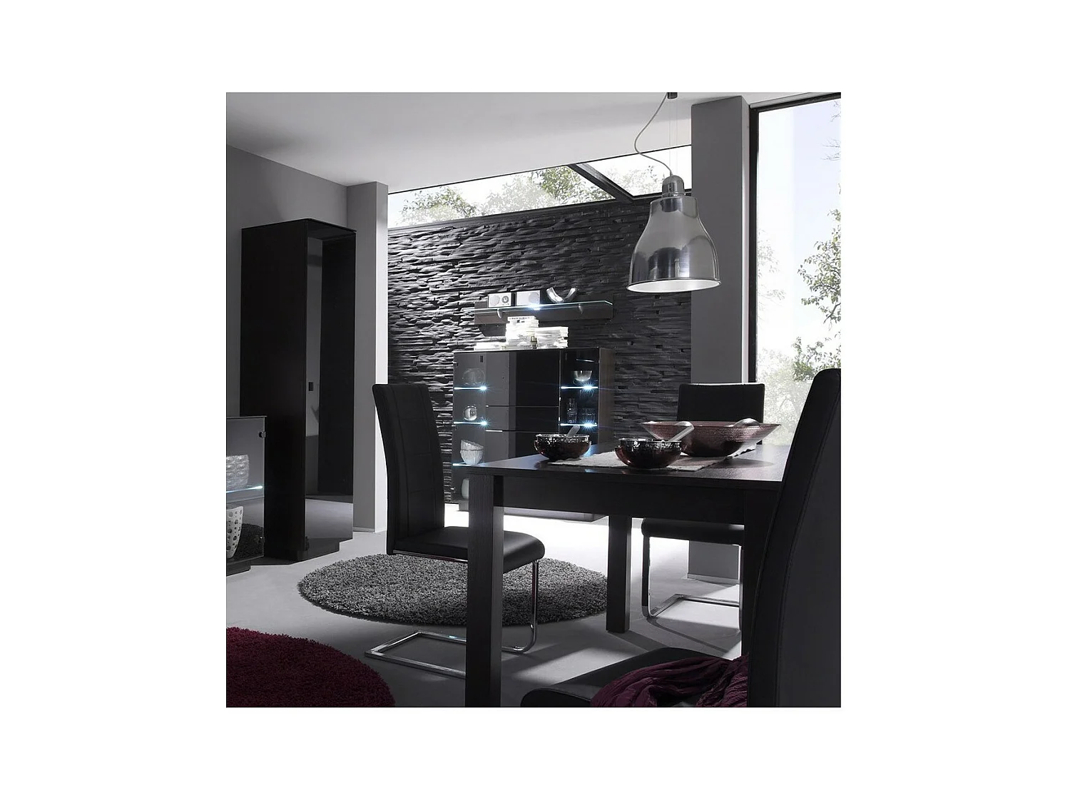 Aparador alto TONGA 123x133x44 cm con 4 puertas de vidrio y 1 cajón, color wengué