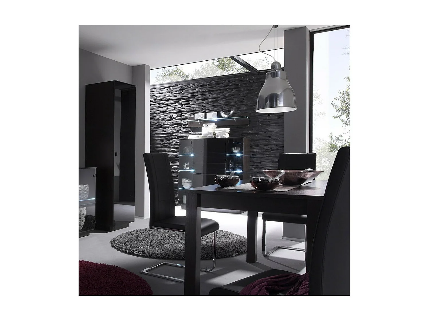 Buffet haut TONGA 123x133x44 cm avec 4 portes en verre et 1 tiroir, coloris wengé