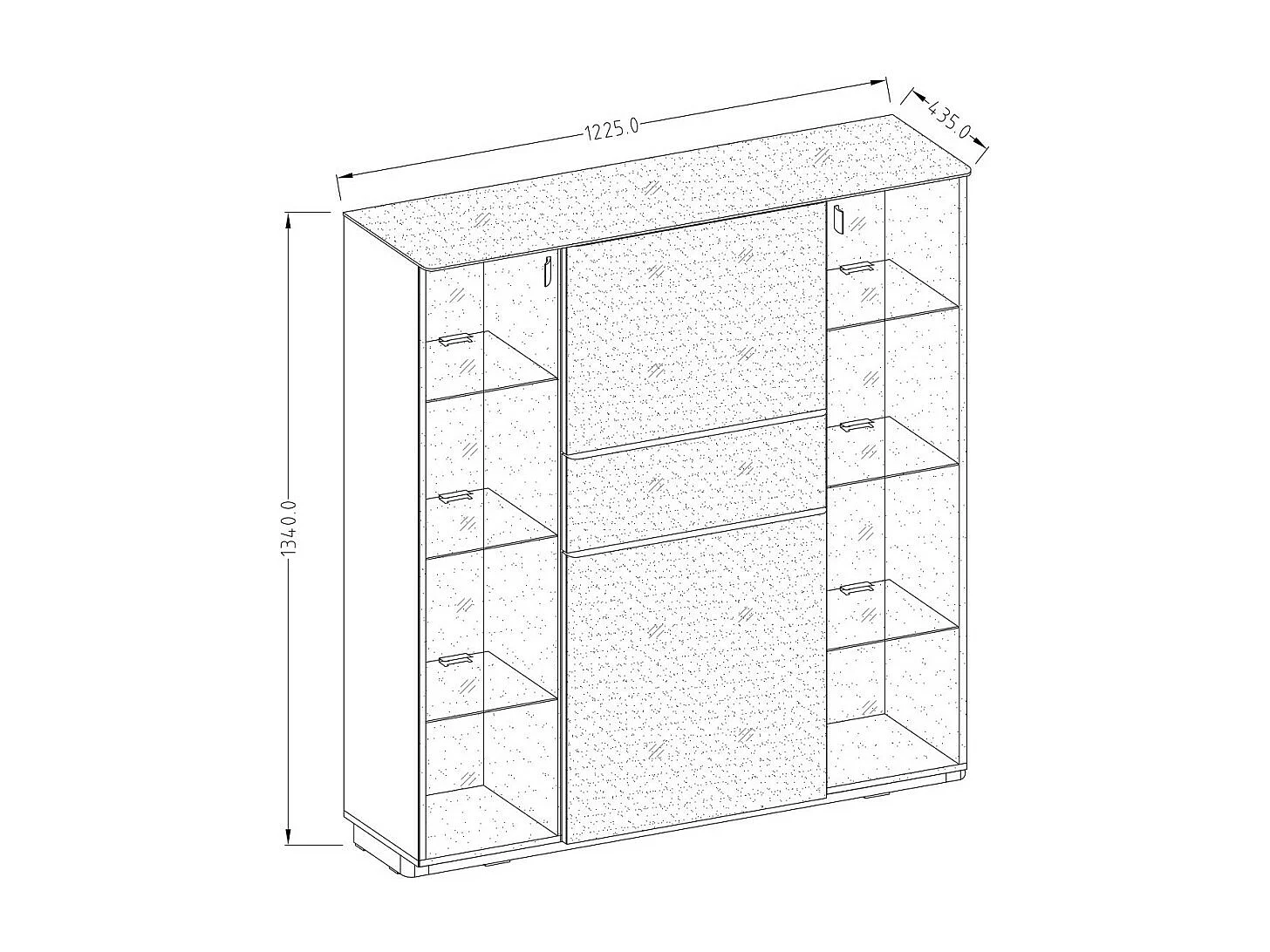 Buffet haut TONGA 123x133x44 cm avec 4 portes en verre et 1 tiroir, coloris wengé