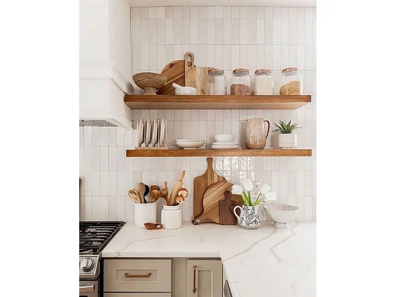 Set di 3 scaffale da parete in legno in tono marrone 140x3,2x20cm - MELVA - DECOWOOD