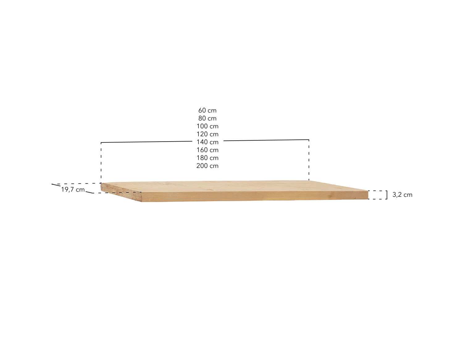 Set 3 scaffale da parete in legno massello tono naturale 200x3,2x20cm - MELVA - DECOWOOD