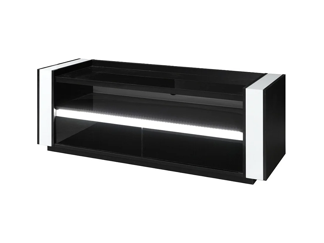 Meuble TV LINA noir et blanc avec LED – 143 x 50 x 52 cm