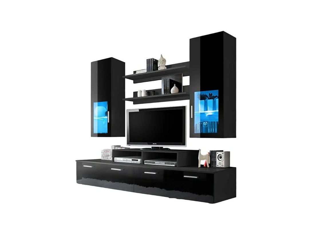 Wand-TV-meubel 200cm Design. Collectie MINI in de kleur zwart.