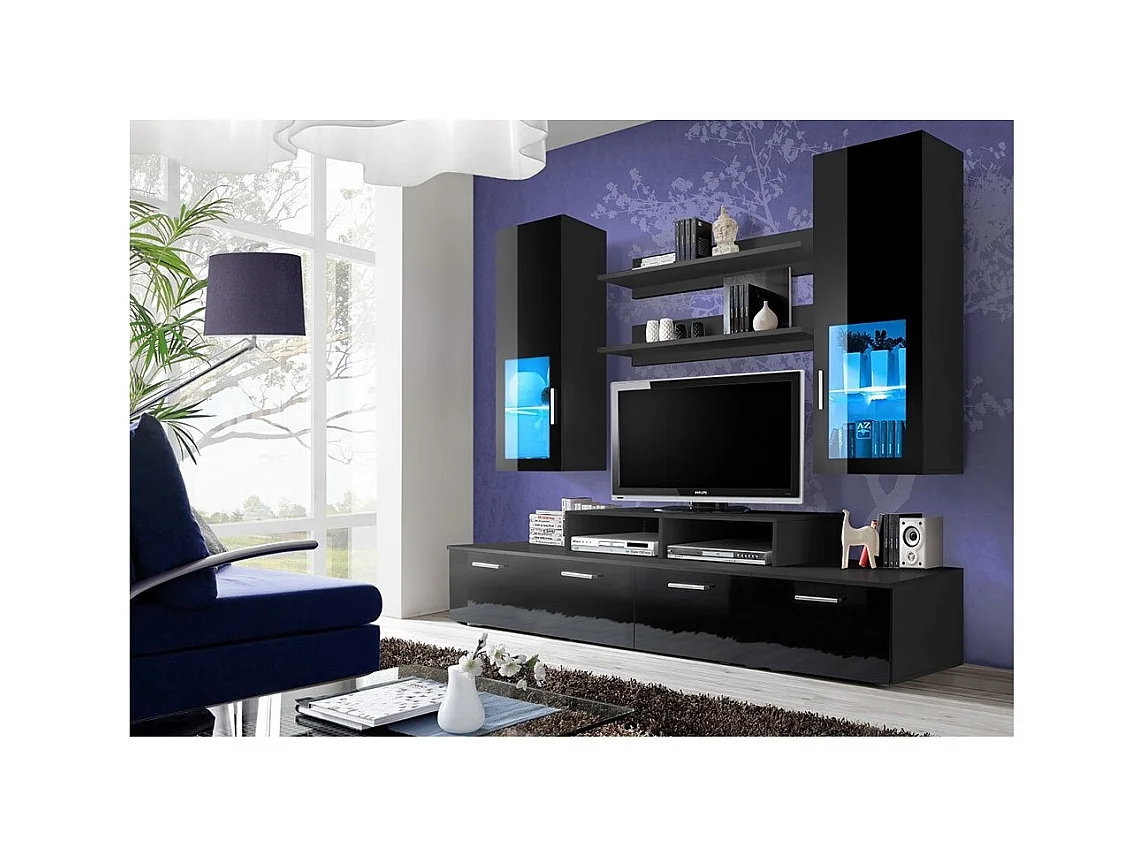 Wand-TV-meubel 200cm Design. Collectie MINI in de kleur zwart.