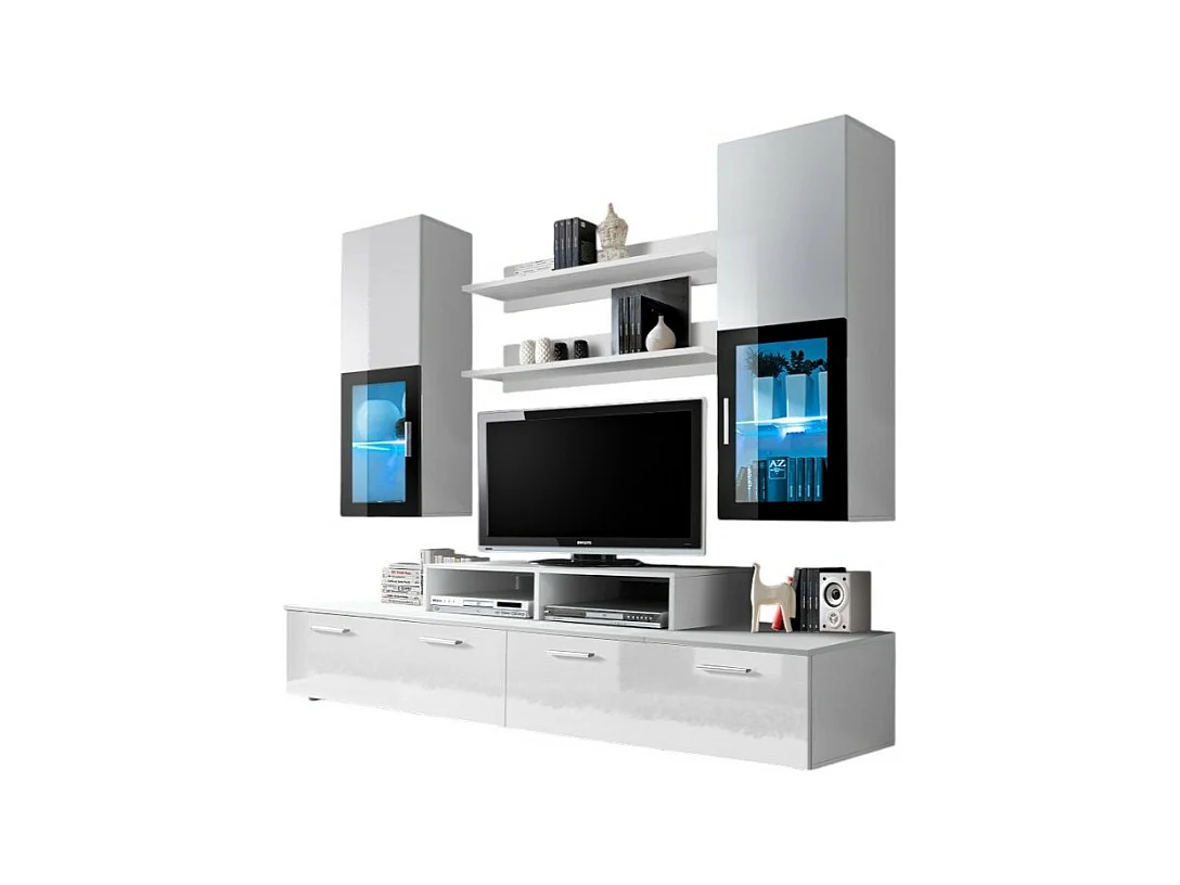 Meuble TV Mural 200cm Design. Collection MINI coloris blanc.