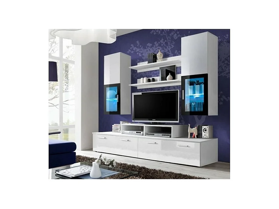 Meuble TV Mural 200cm Design. Collection MINI coloris blanc.
