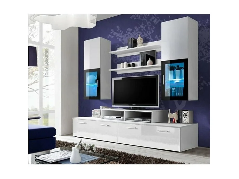 Meuble TV Mural 200cm Design. Collection MINI coloris blanc.
