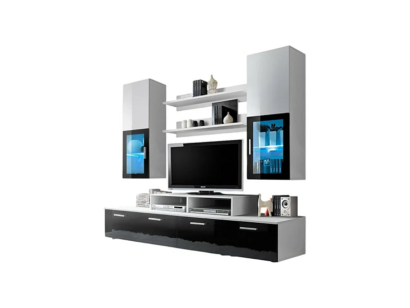 Wand-TV-Möbel 200cm Design. Kollektion MINI in Weiß und Schwarz.