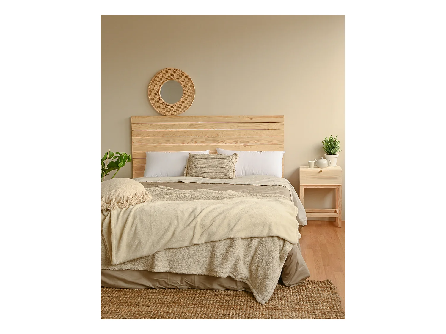 Cabecero de cama de madera maciza en tono natural de 200x80cm - ELLEN CANNAGE - DECOWOOD