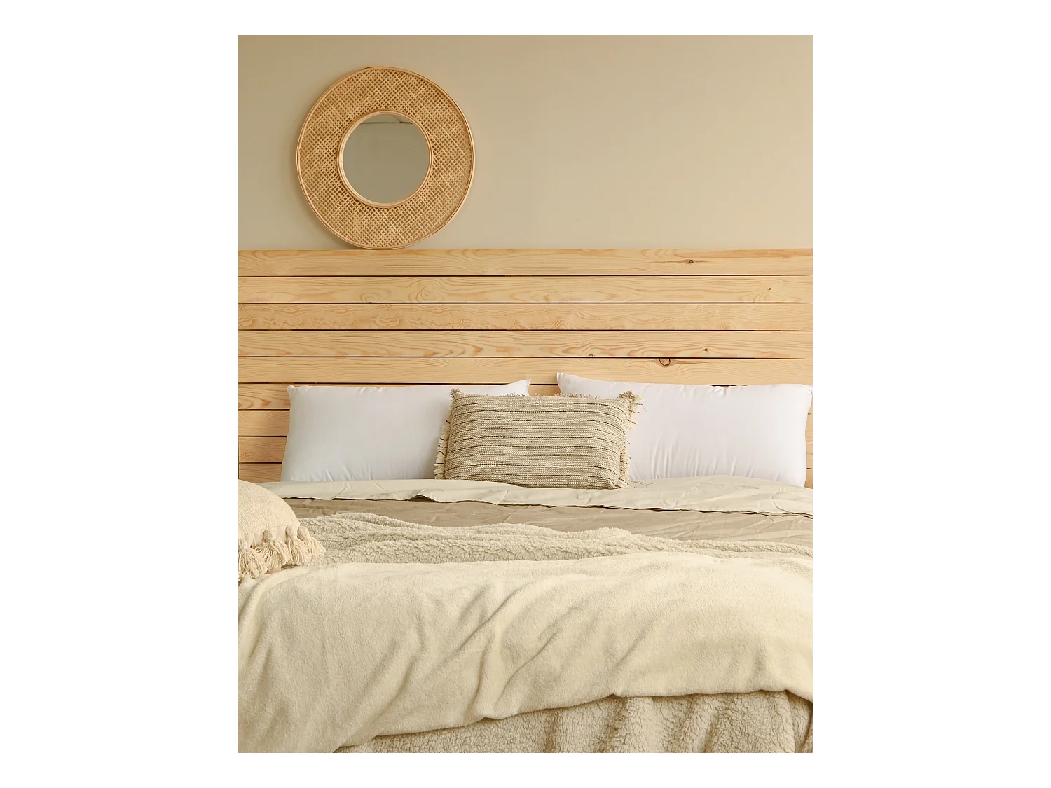 Cabecero de cama de madera maciza en tono natural de 200x80cm - ELLEN CANNAGE - DECOWOOD
