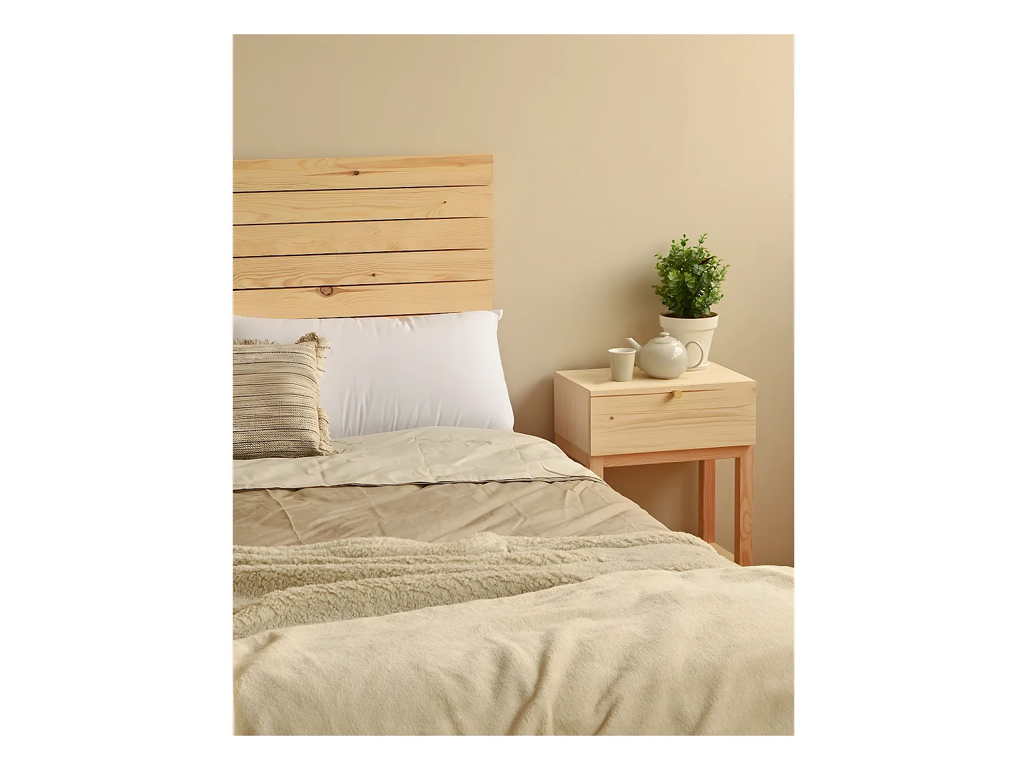 Cabecero de cama de madera maciza en tono natural de 200x80cm - ELLEN CANNAGE - DECOWOOD