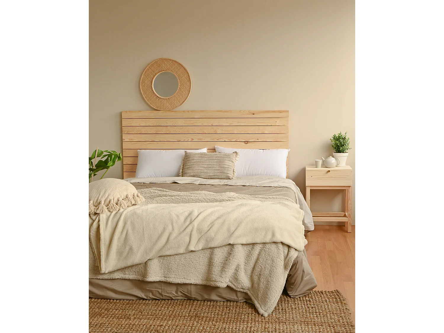 Tête de lit en bois de pin naturelle 100x60cm - CAIRO - DECOWOOD