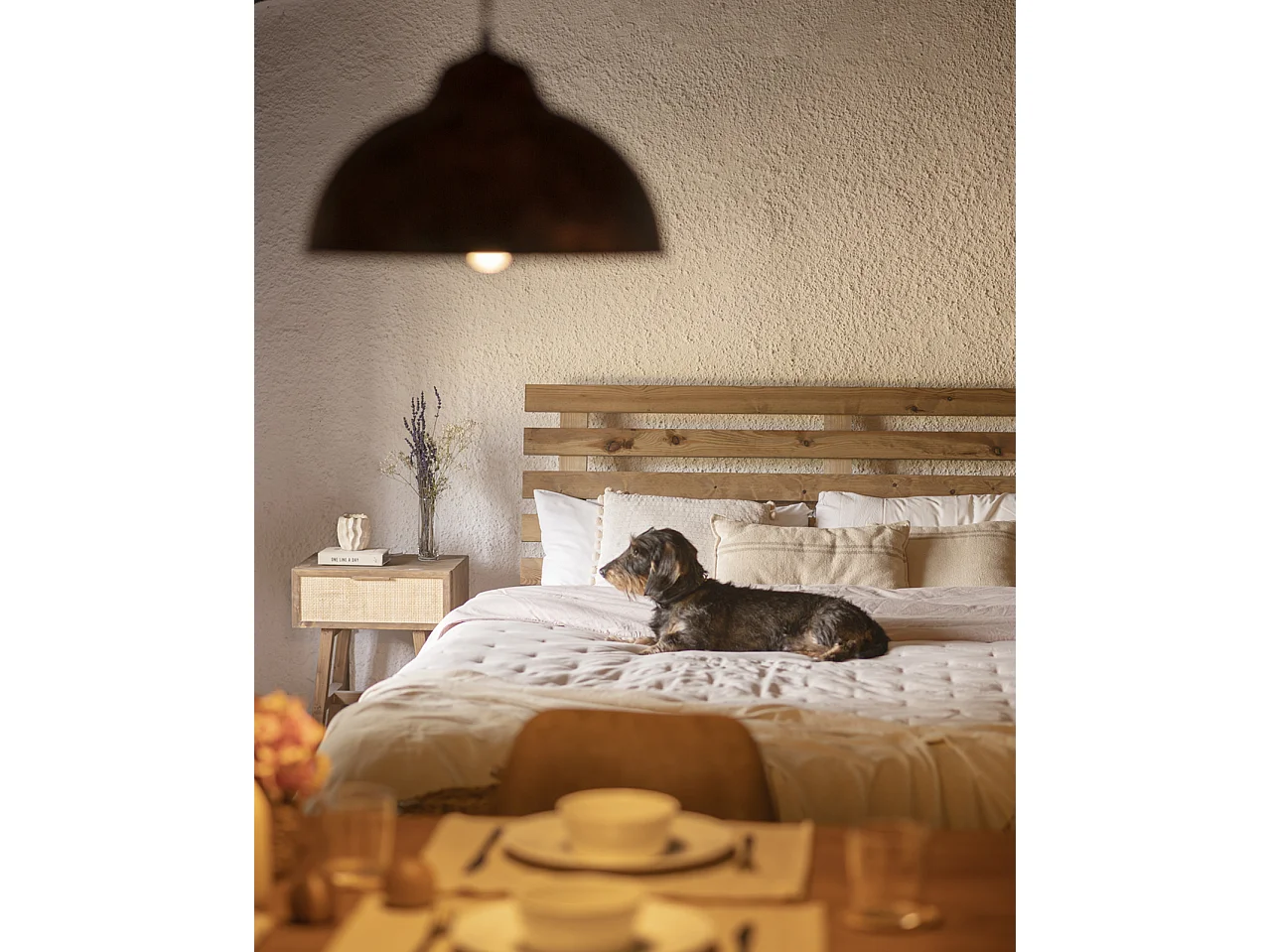 Testata del letto in legno in tono marrone 180x73cm - BRUMA - DECOWOOD