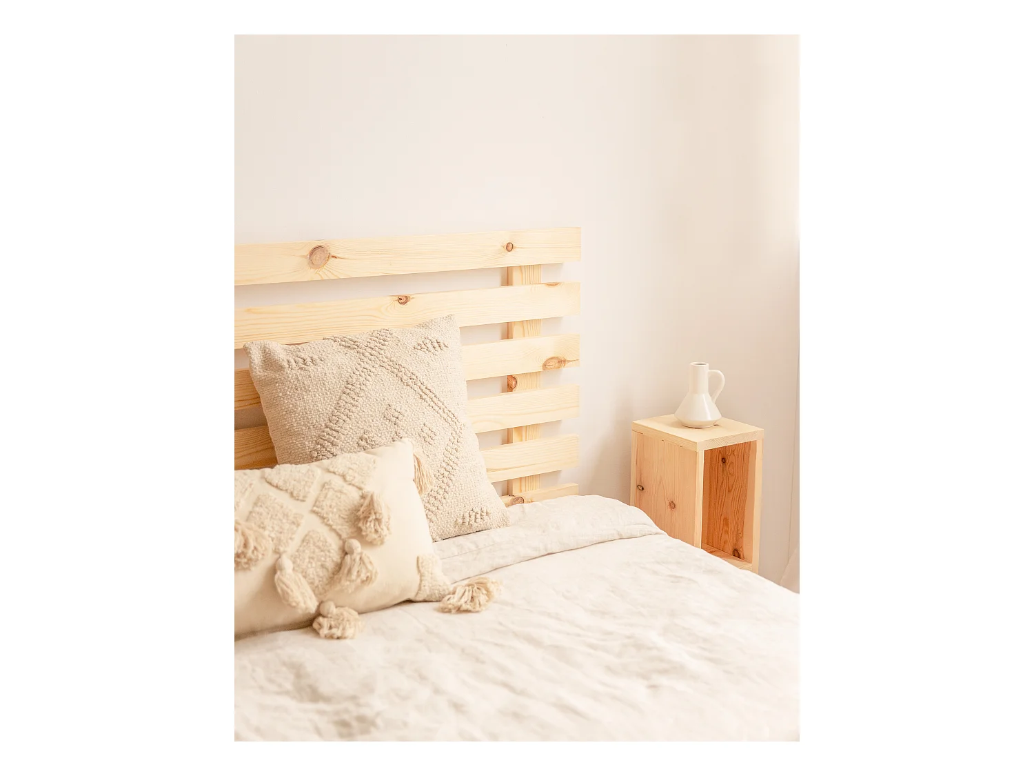 Cabecero de cama de madera maciza en tono natural de 180x73cm - BRUMA - DECOWOOD