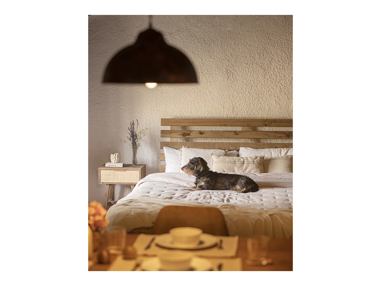 Cabecero de cama de madera maciza en tono roble oscuro de 120x73cm - BRUMA - DECOWOOD