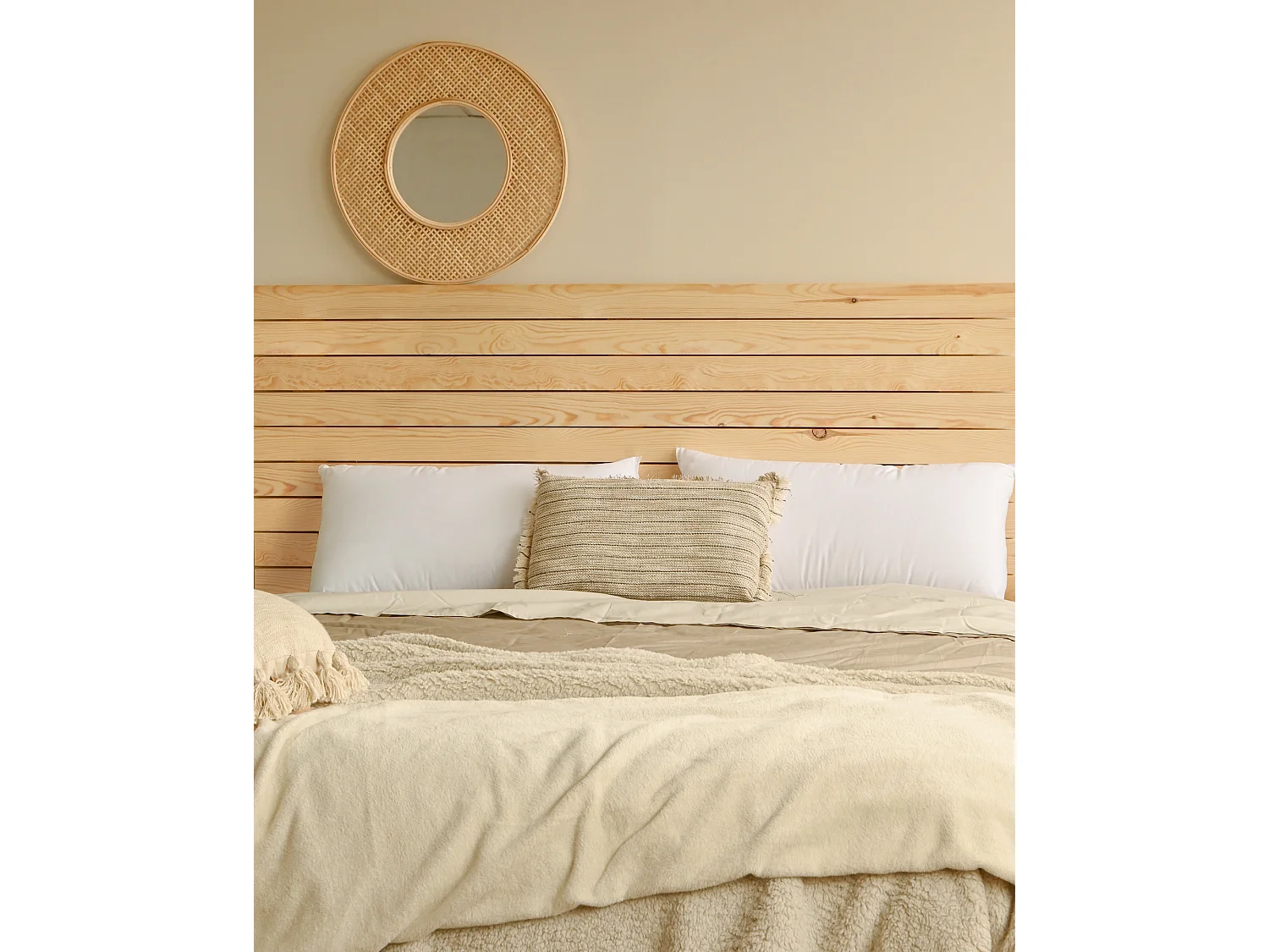 Tête de lit en bois de pin naturelle 160x80cm - CAIRO - DECOWOOD