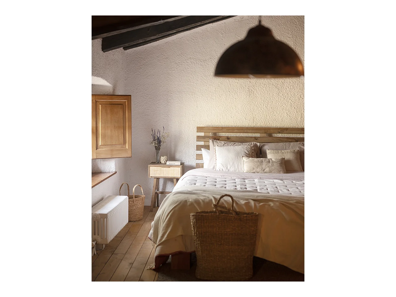 Cabecero de cama de madera maciza en tono roble oscuro de 100x73cm - BRUMA - DECOWOOD