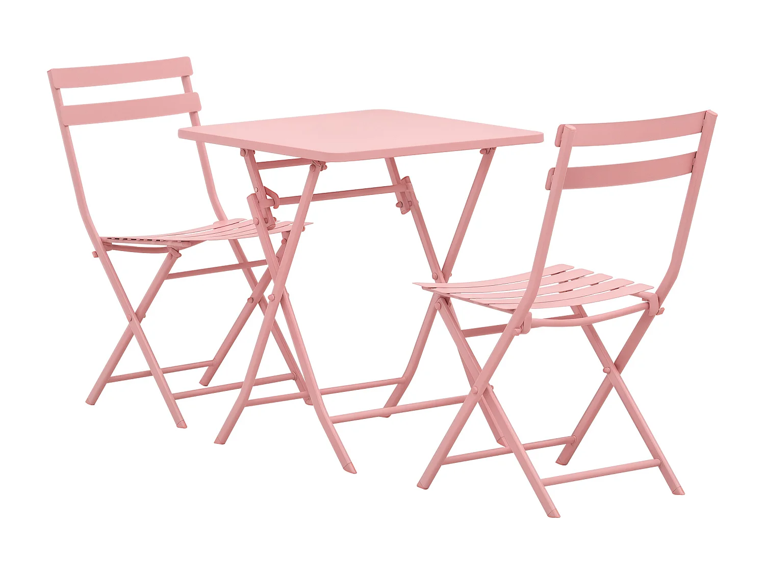 Salon de jardin bistro pliable - table carrée dim. 60L x 60l x 71H cm avec 2 chaises - métal thermolaqué rose