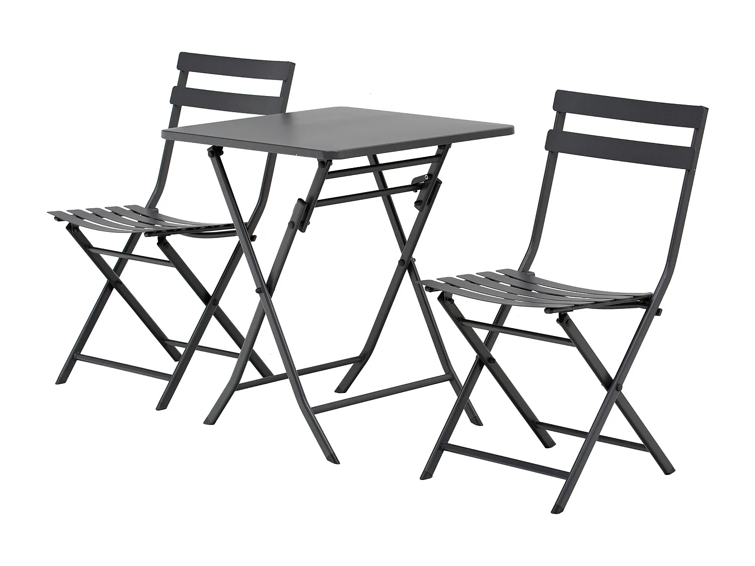 Salon de jardin bistro pliable - table carrée dim. 60L x 60l x 71H cm avec 2 chaises - métal thermolaqué gris