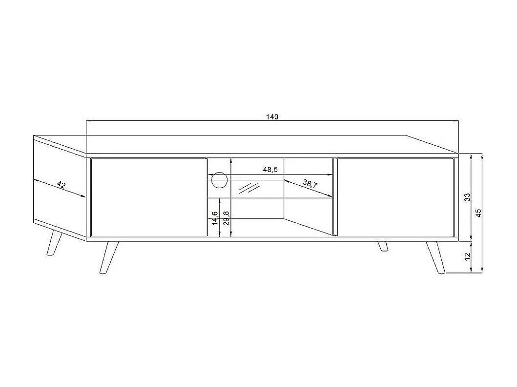 Meuble TV design EDEN 140 cm, 2 portes et 2 niches, coloris blanc et gris + LED. Type scandinave.