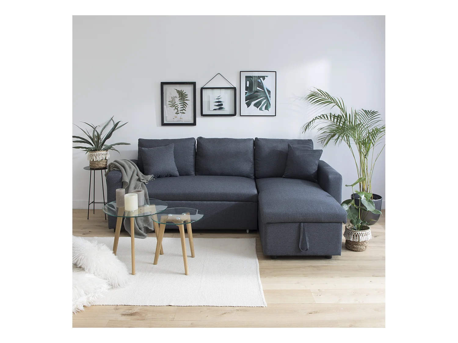 Canapé d'angle convertible CLARK 3 places gris chiné - HAPPY GARDEN