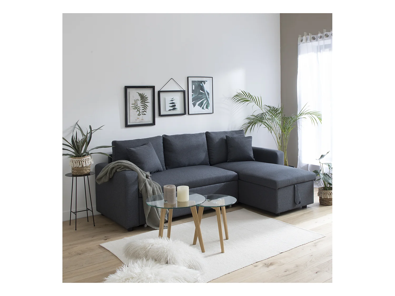 Canapé d'angle convertible CLARK 3 places gris chiné - HAPPY GARDEN