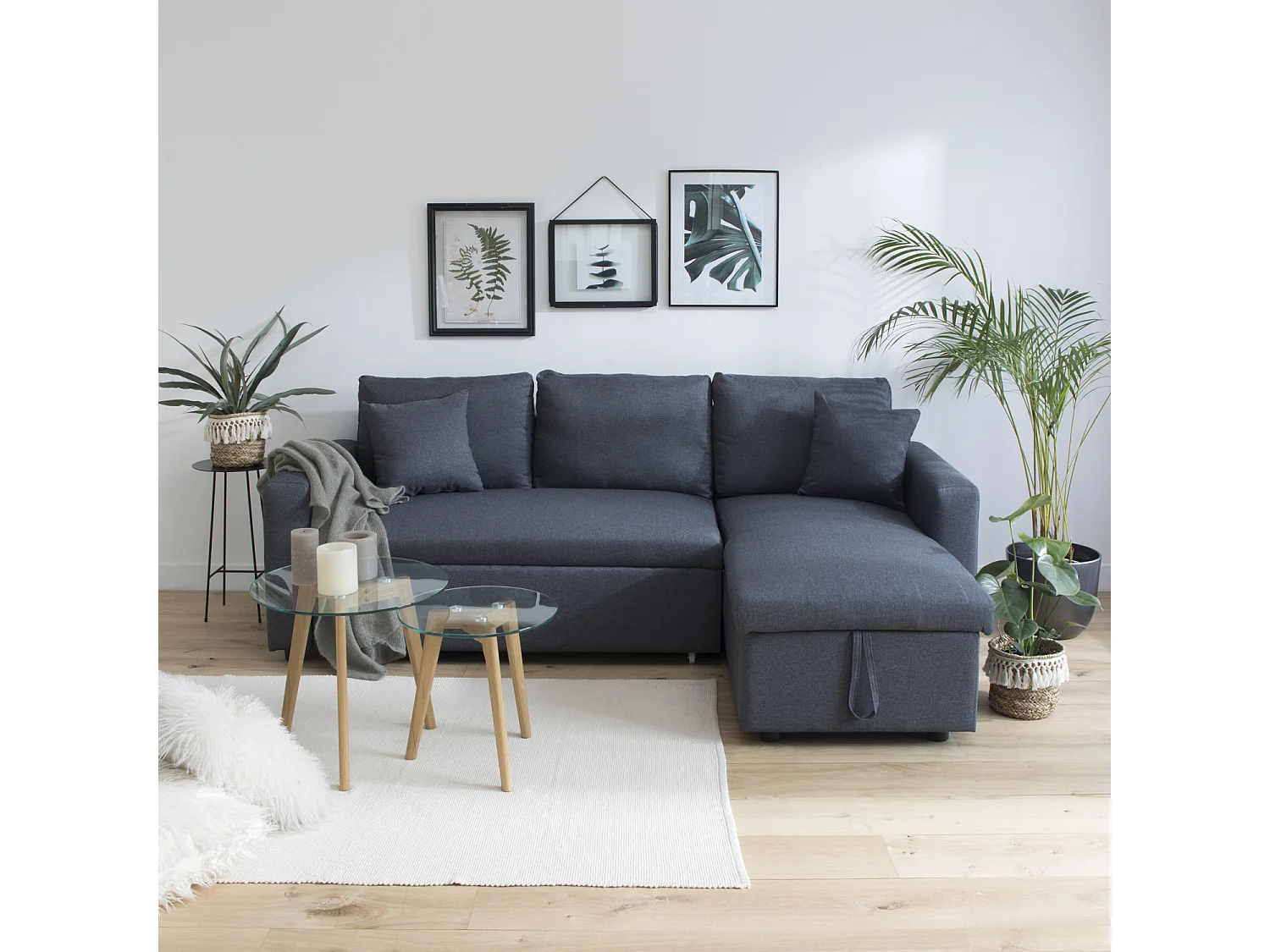 Canapé d'angle convertible CLARK 3 places gris chiné - HAPPY GARDEN