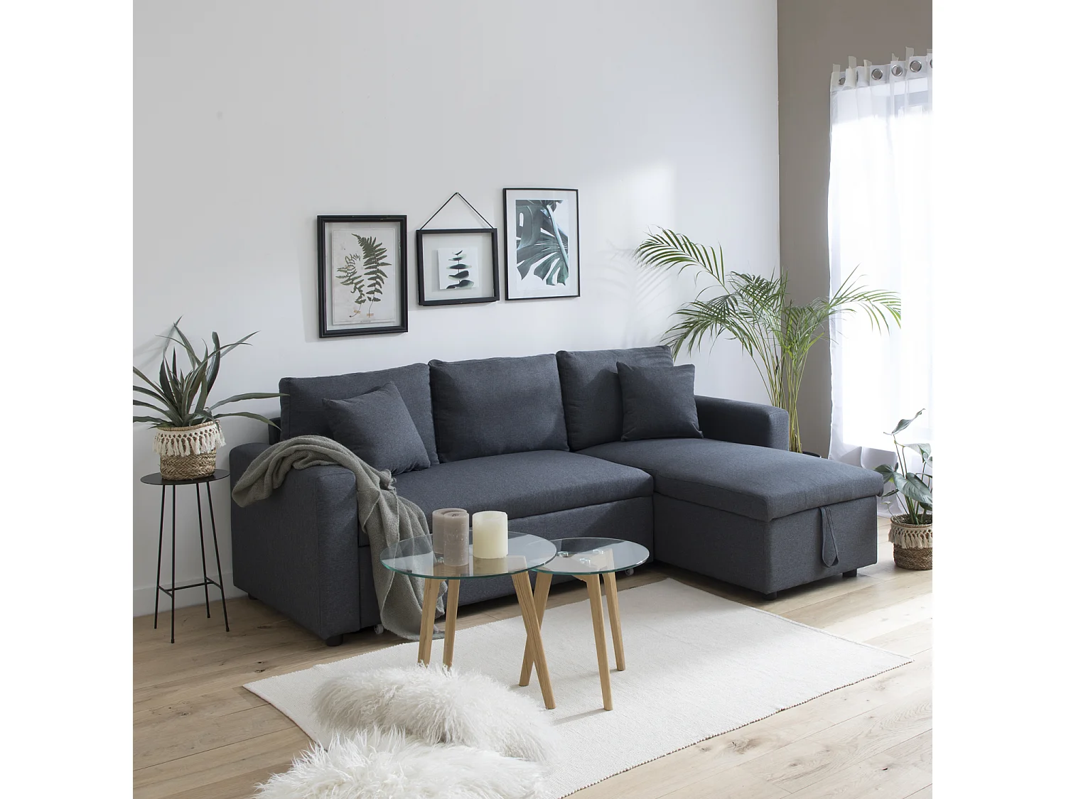 Canapé d'angle convertible CLARK 3 places gris chiné - HAPPY GARDEN