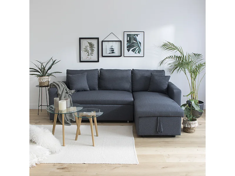 Canapé d'angle convertible CLARK 3 places gris chiné - HAPPY GARDEN