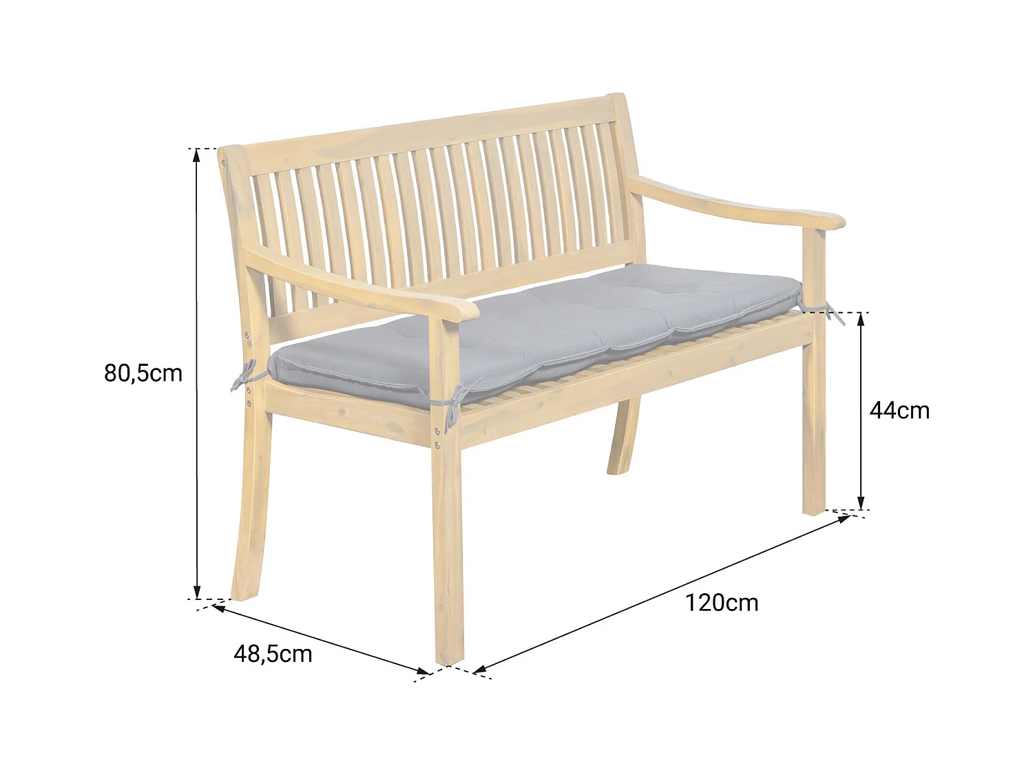 Panca in acacia SIMILAN - cuscini grigi