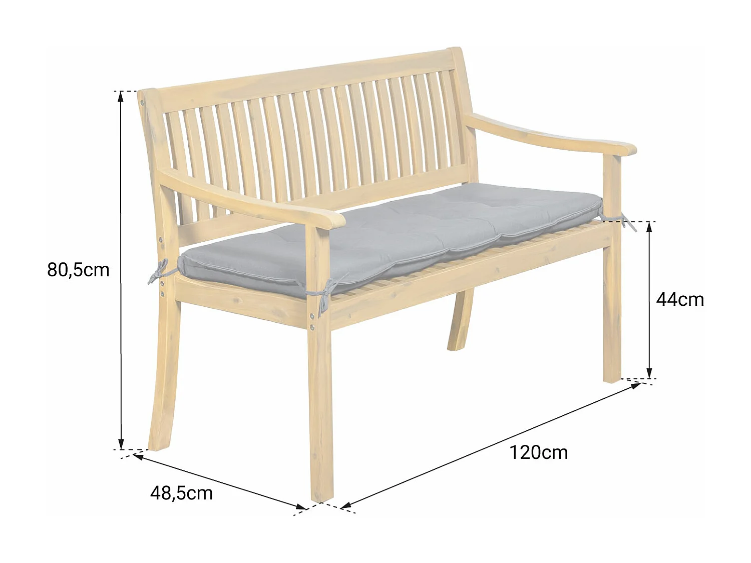 Banc en acacia SIMILAN - coussins gris - HAPPY GARDEN