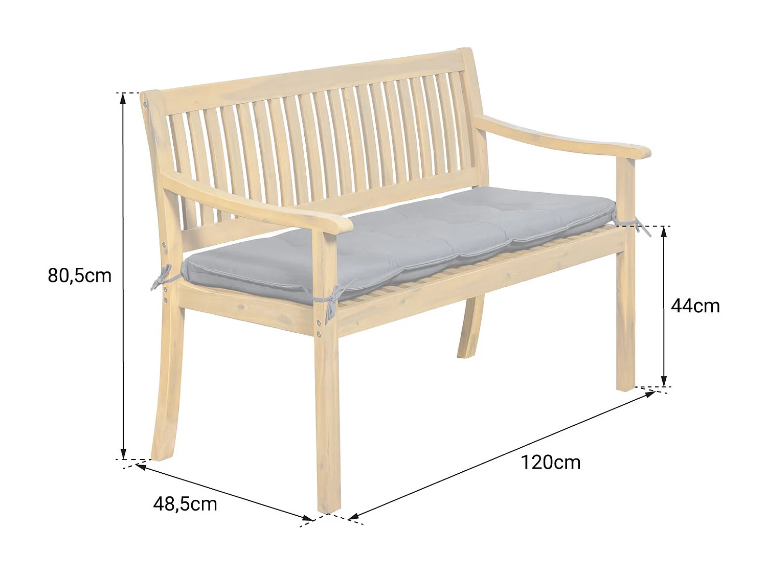 Banc en acacia SIMILAN - coussins gris - HAPPY GARDEN