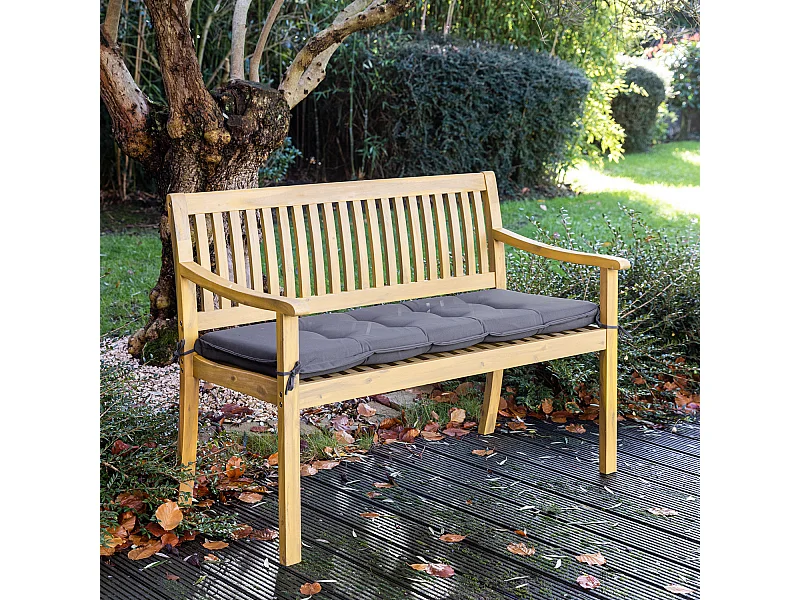 Banc en acacia SIMILAN - coussins gris - HAPPY GARDEN