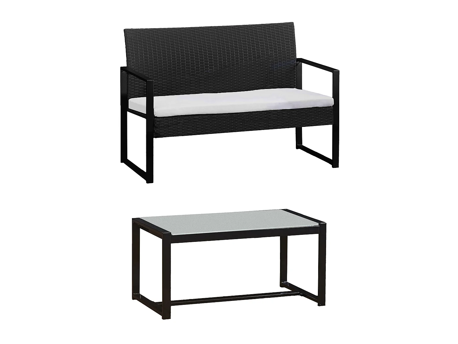 Set di mobili da giardino MAJORQUE in resina intrecciata nera - 4 posti - cuscini crema