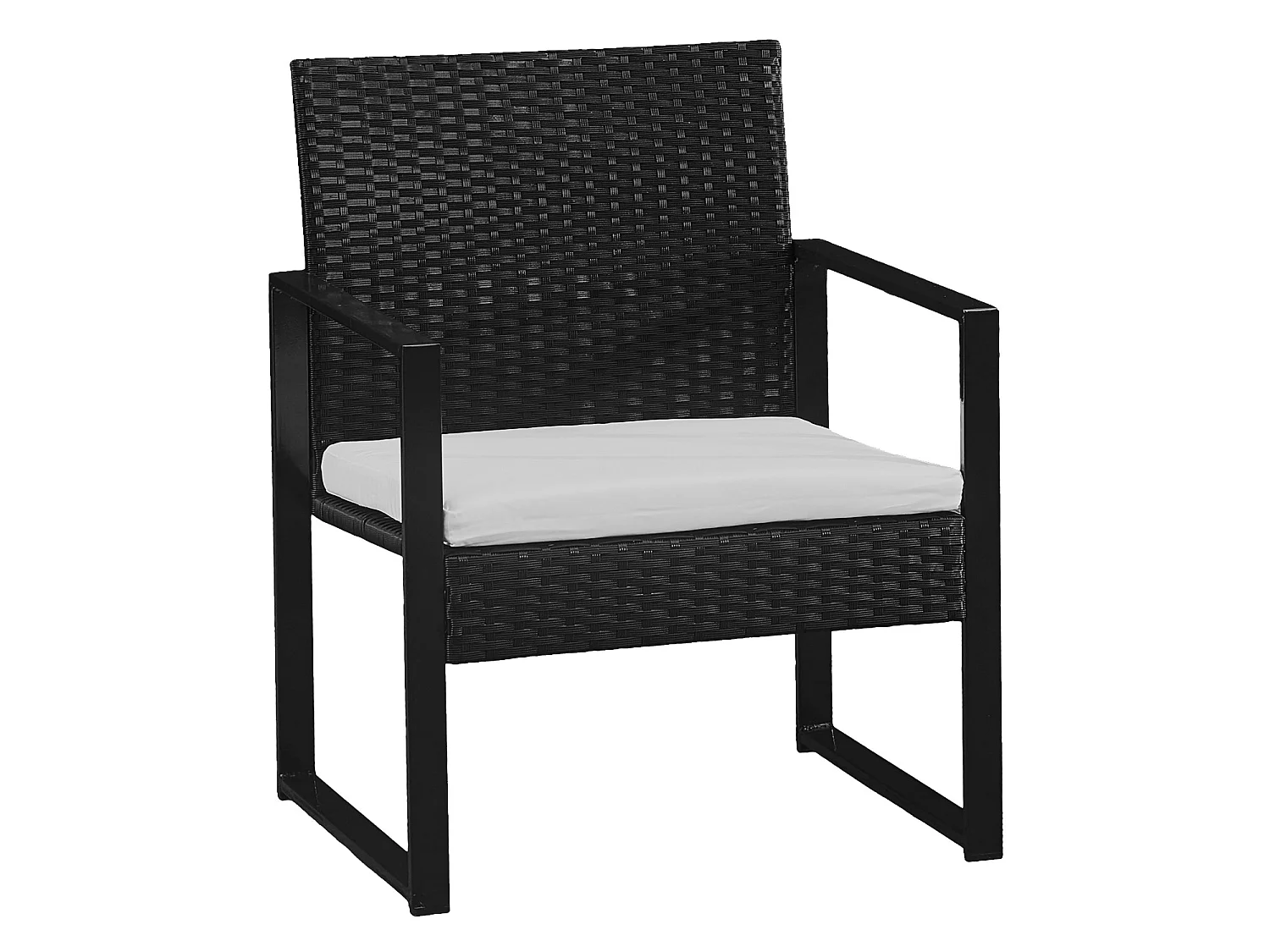 Salon de jardin MAJORQUE en résine tressée noir 4 places - coussins ivoire - HAPPY GARDEN