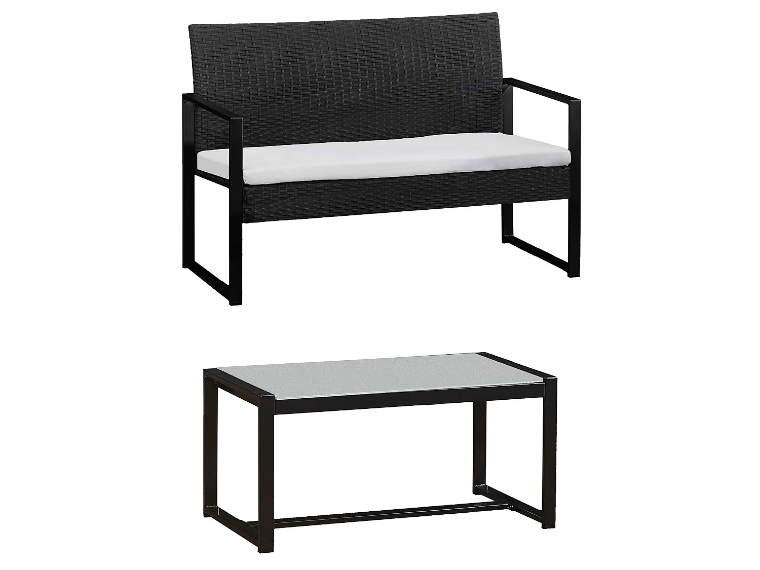 Salon de jardin MAJORQUE en résine tressée noir 4 places - coussins ivoire - HAPPY GARDEN