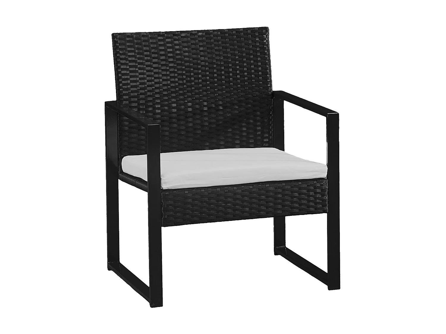 Set di mobili da giardino MAJORQUE in resina intrecciata nera - 4 posti - cuscini crema