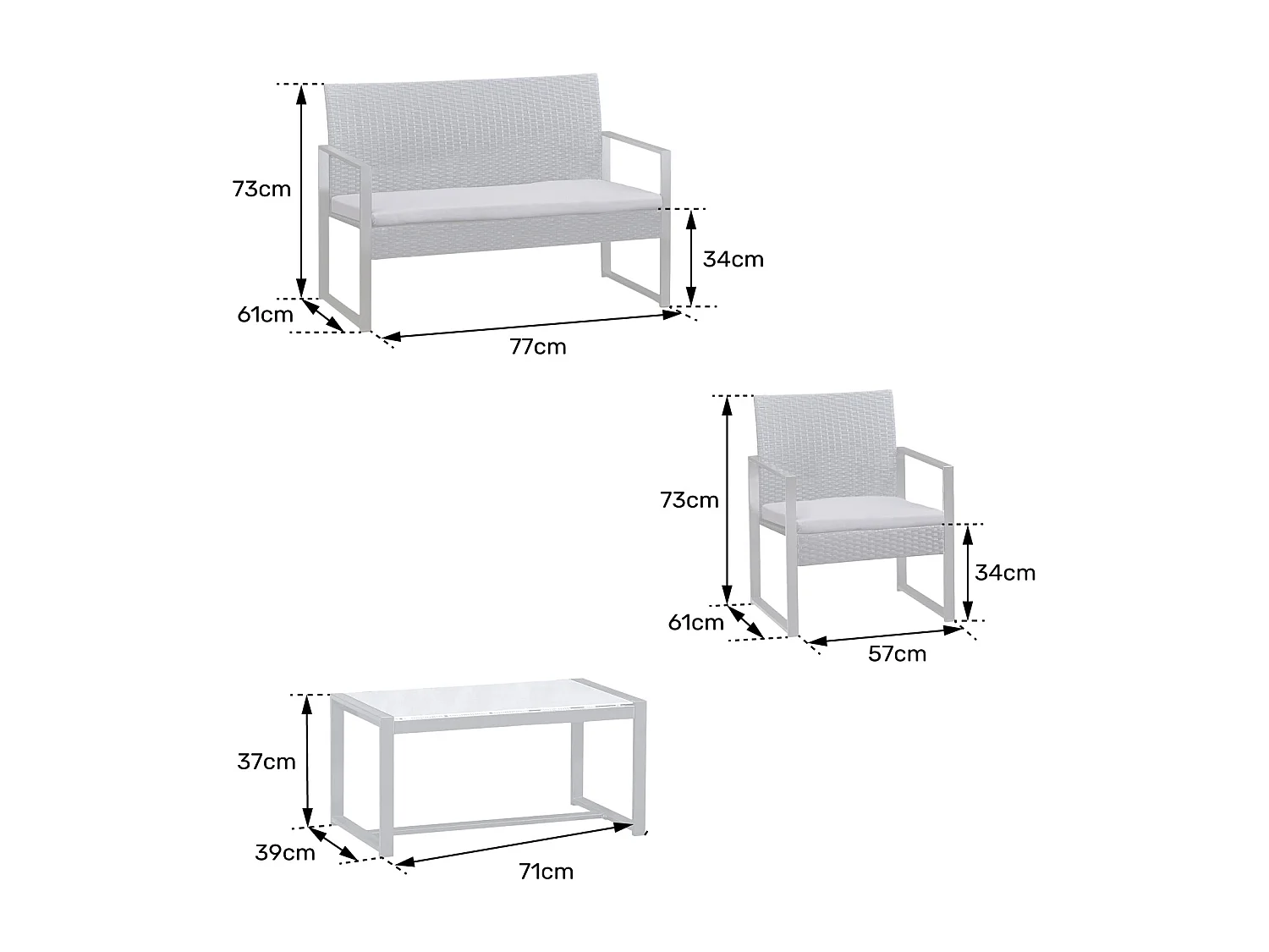 Set di mobili da giardino MAJORQUE in resina intrecciata nera - 4 posti - cuscini crema