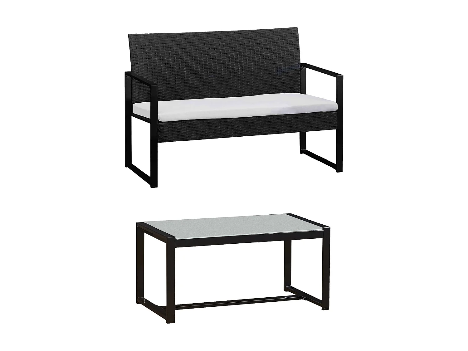 Set di mobili da giardino MAJORQUE in resina intrecciata nera - 4 posti - cuscini crema