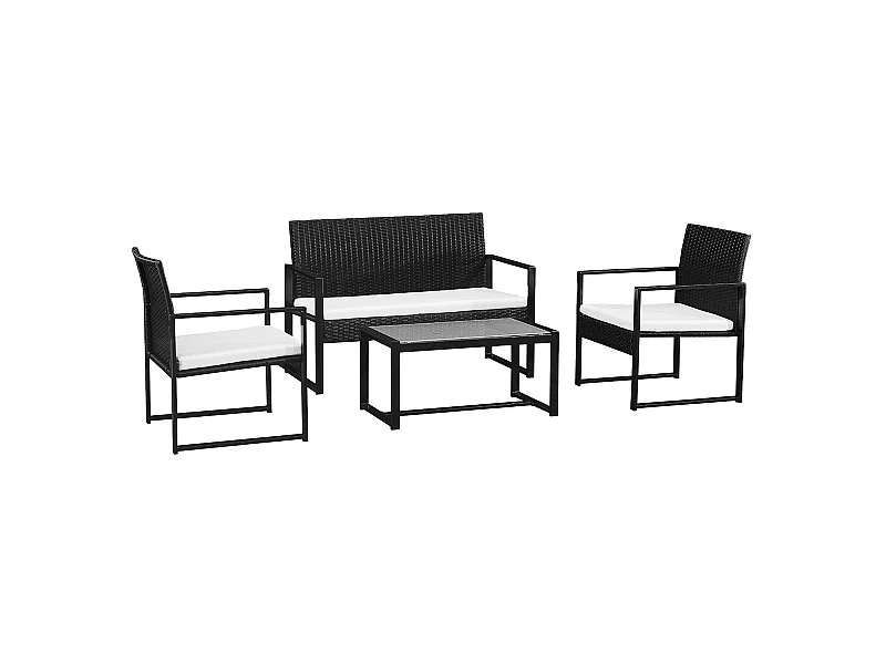 Set di mobili da giardino MAJORQUE in resina intrecciata nera - 4 posti - cuscini crema