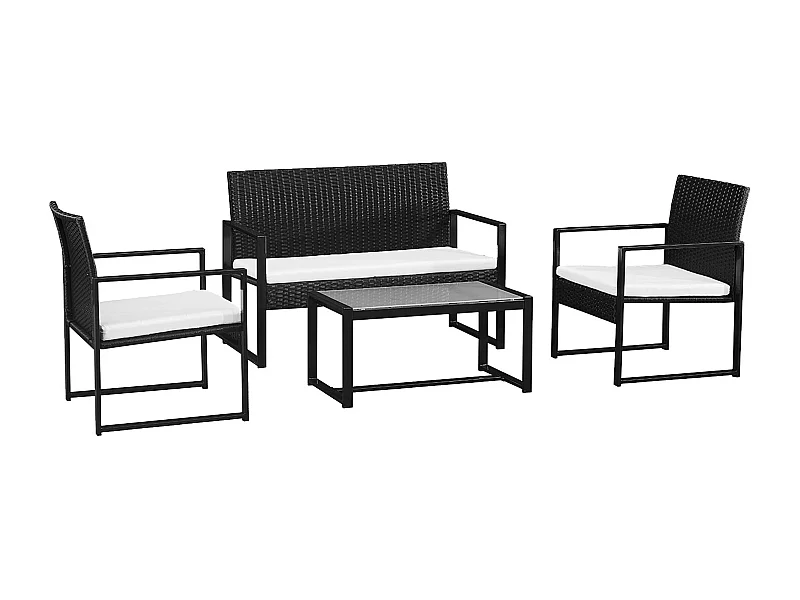 Set di mobili da giardino MAJORQUE in resina intrecciata nera - 4 posti - cuscini crema