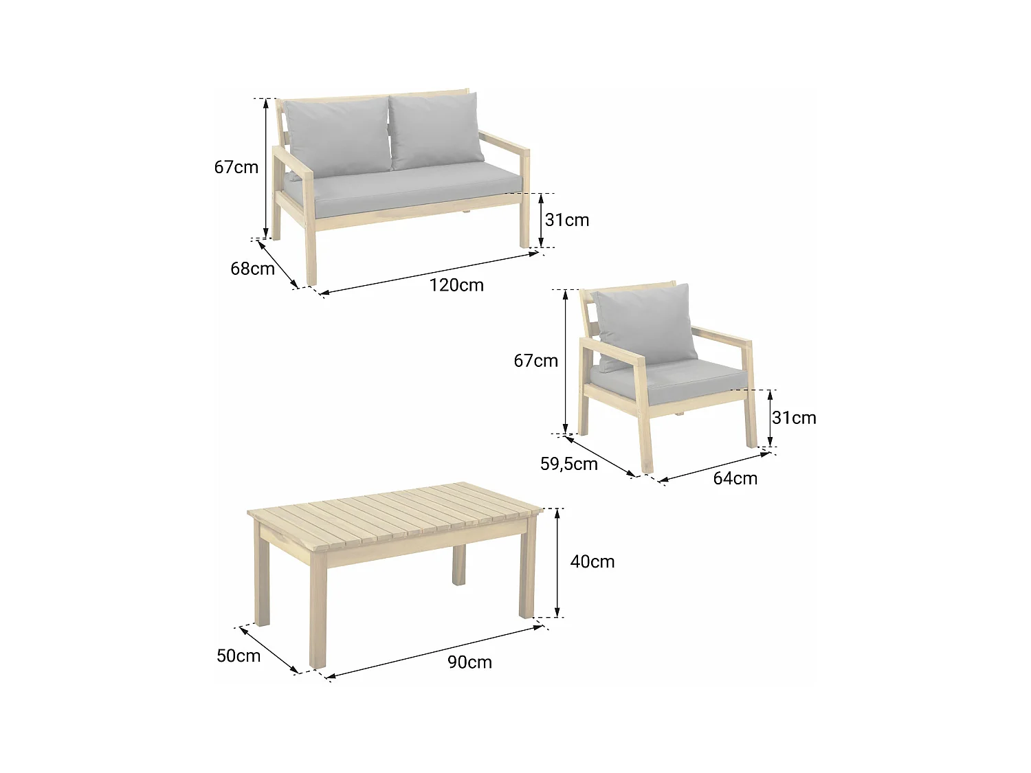 Acacia ARUBA tuinset 4 zits - grijze kussens