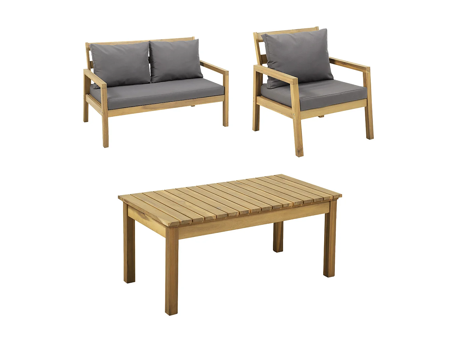 Salon de jardin ARUBA en acacia 4 places - coussins gris - HAPPY GARDEN