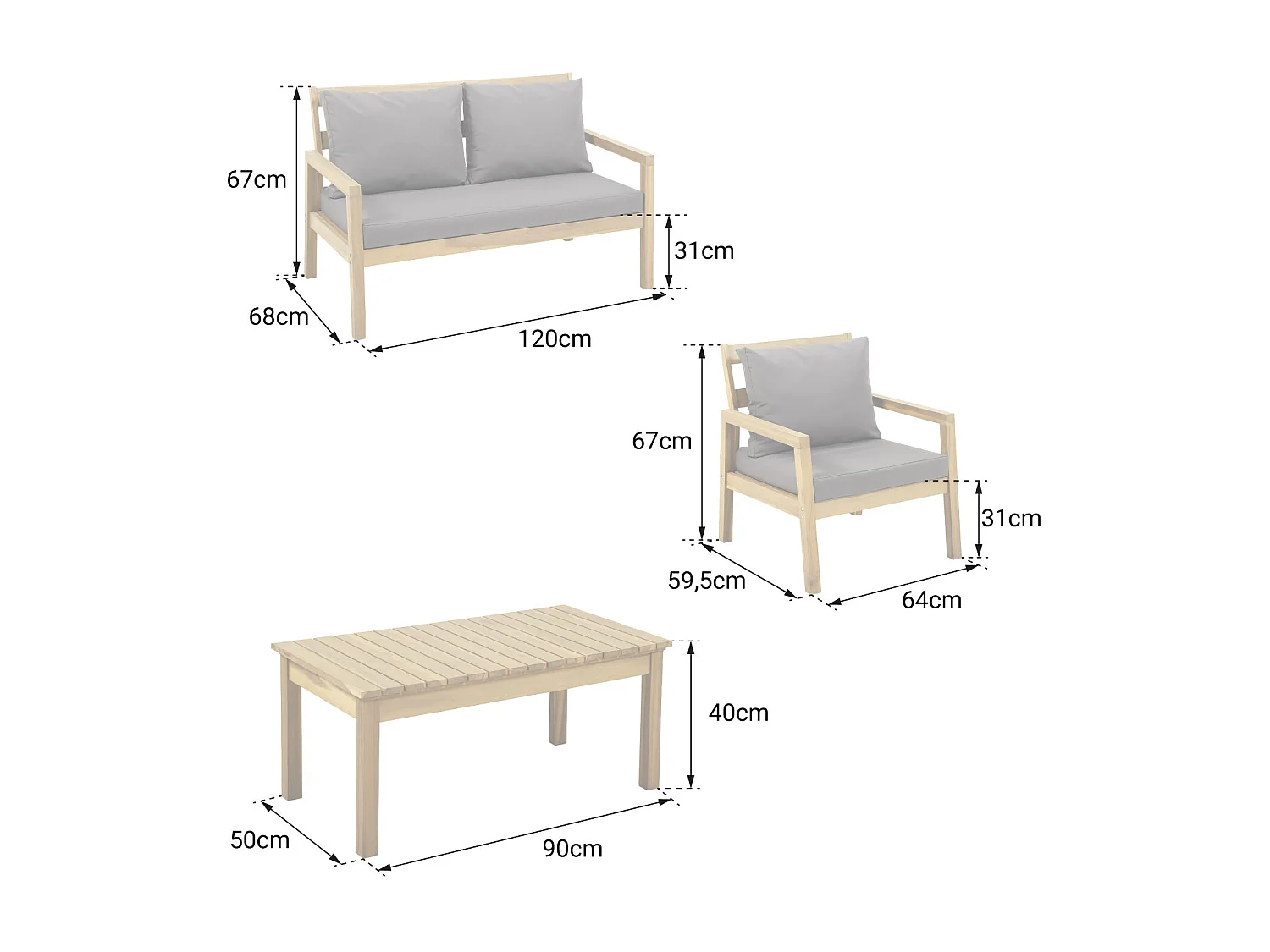 Acacia ARUBA tuinset 4 zits - grijze kussens