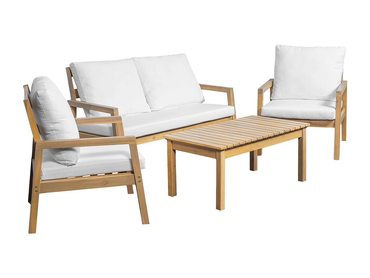 Salon de jardin ARUBA en acacia 4 places - coussins crème - HAPPY GARDEN