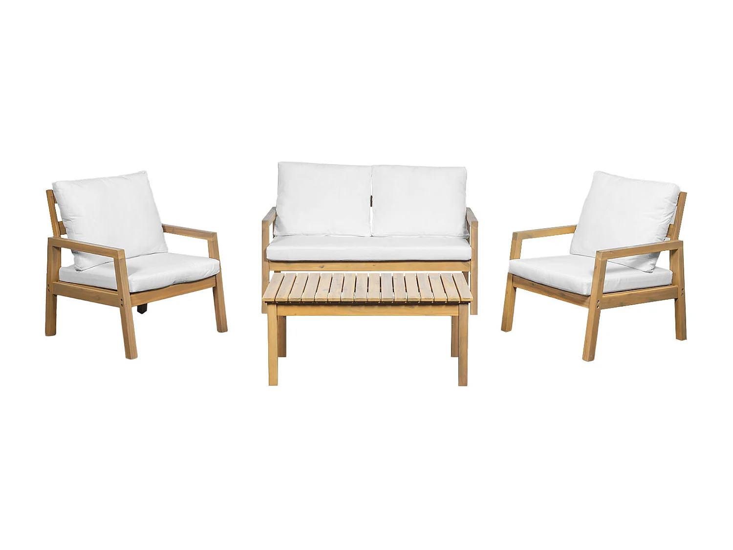 Salon de jardin ARUBA en acacia 4 places - coussins crème - HAPPY GARDEN