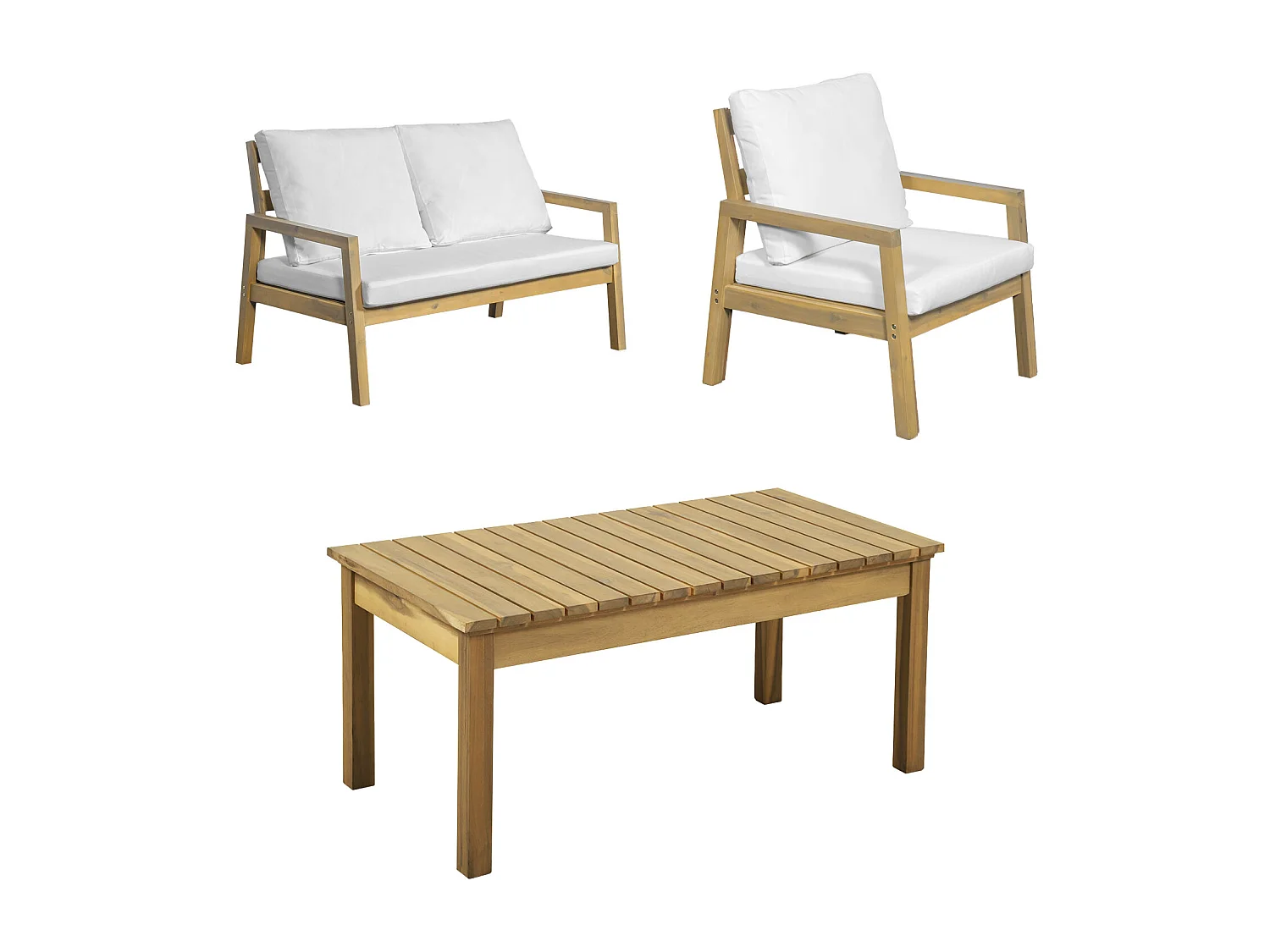 Salon de jardin ARUBA en acacia 4 places - coussins crème - HAPPY GARDEN