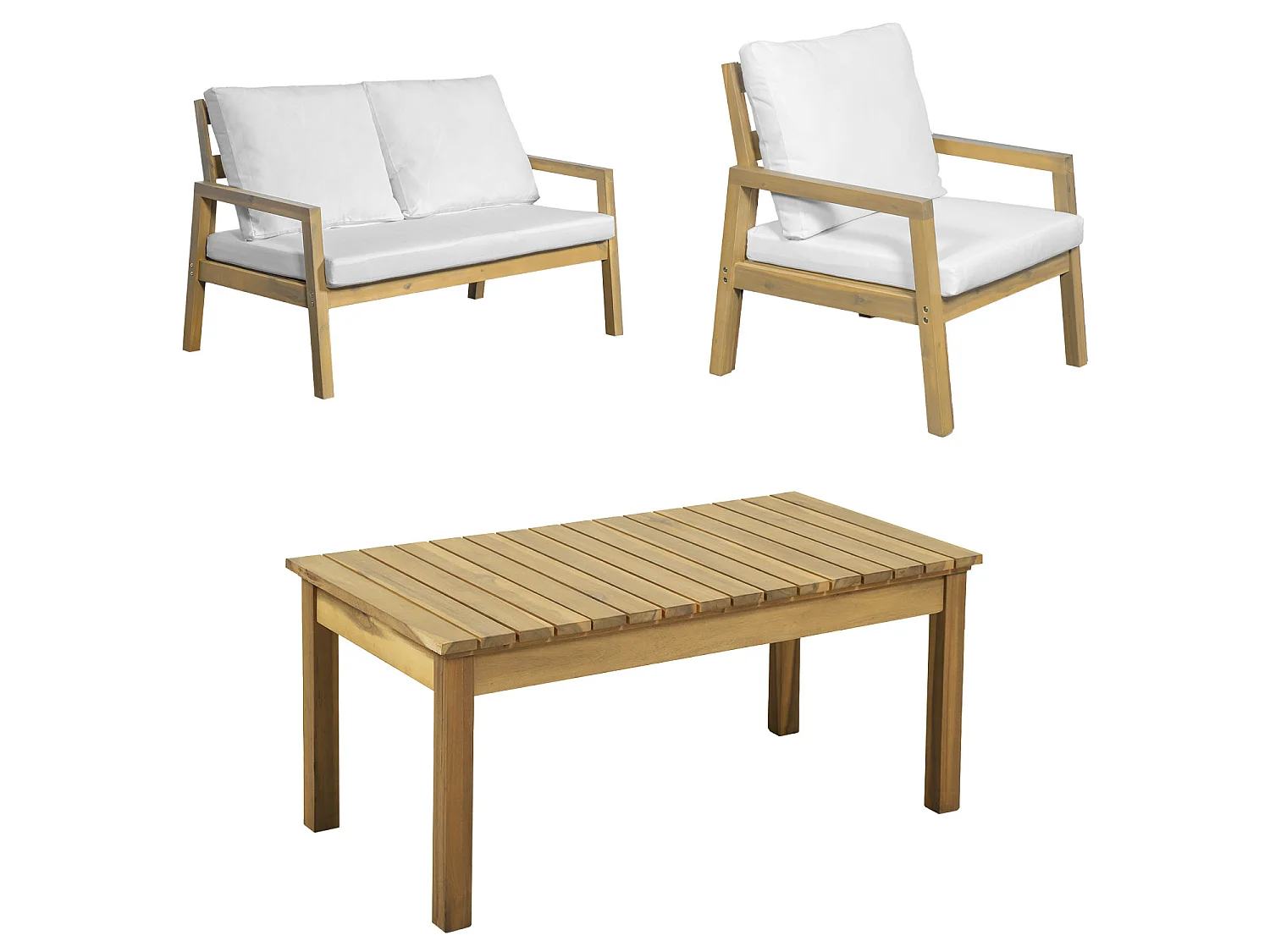 Salon de jardin ARUBA en acacia 4 places - coussins crème - HAPPY GARDEN
