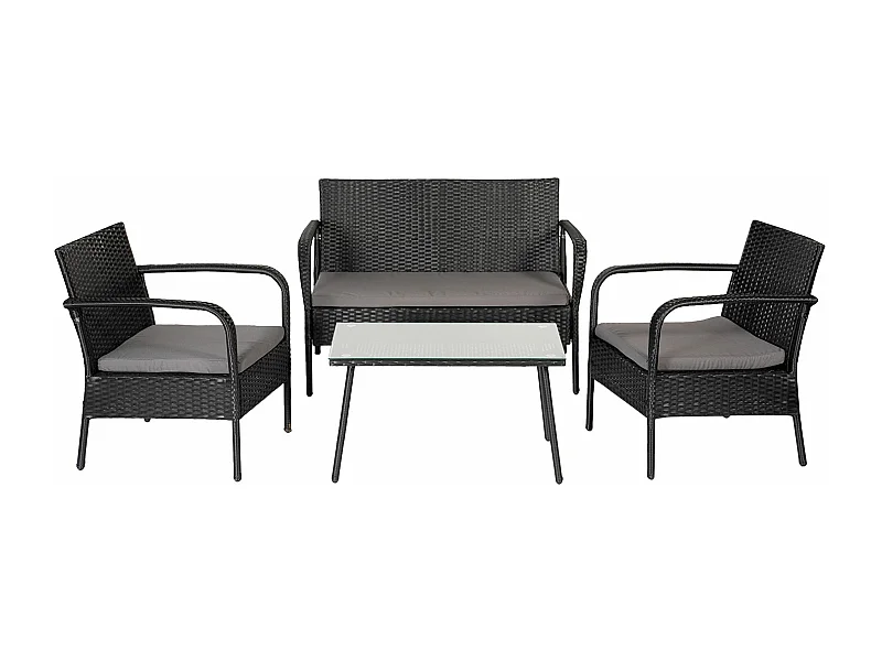Gartenmöbel LIPARI aus schwarzem Harzgeflecht, 4 Sitze - graue Kissen