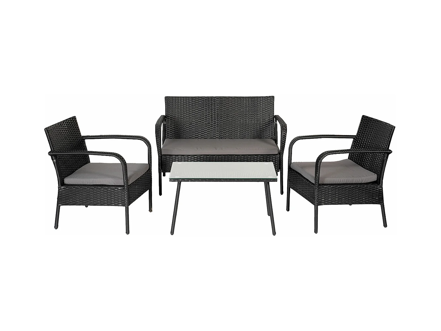 LIPARI tuinmeubelset in zwart gevlochten kunststof - grijze kussens